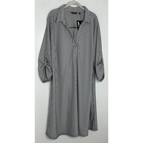 Womens Mlle Gabrielle Black White Striped 3/4 Sleeve Knee Length Dress 3x NWT - Picture 2 of 6